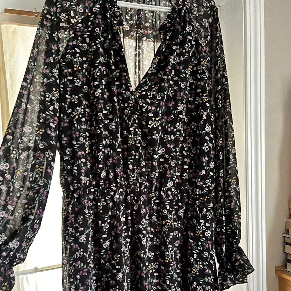 Missguided+ Black Floral Long Sleeve Dress